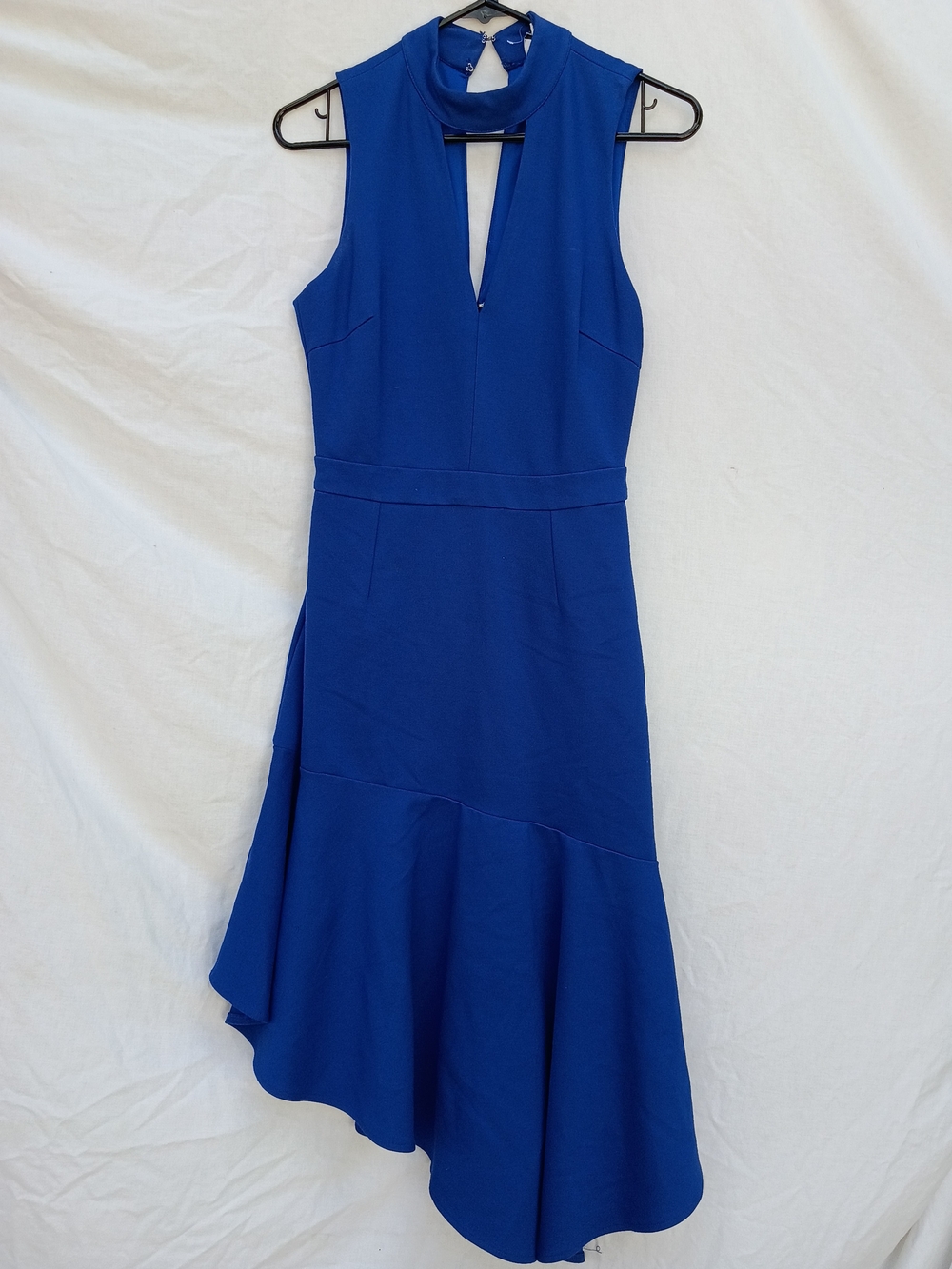 Adelyn Rae Cobalt Blue Sleeveless Halter Asymmetrical Hem Dress Cut Out Cocktail